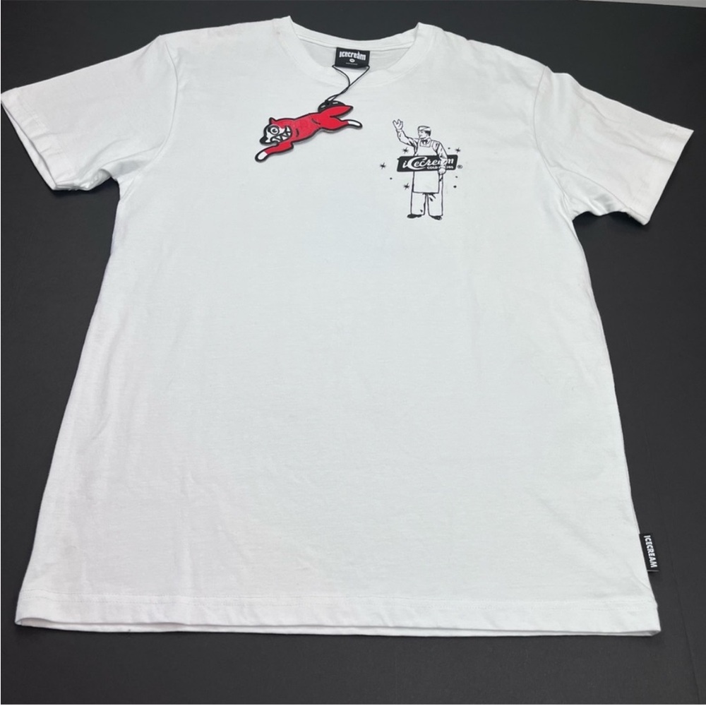ICECREAM Man Short Sleeve Tee Size Medium White 100% Cotton Shirt NEW *TINY FLAW